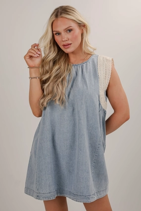 FINAL SALE - Nothing Compares Denim Lace Mini Dress everyday staple
