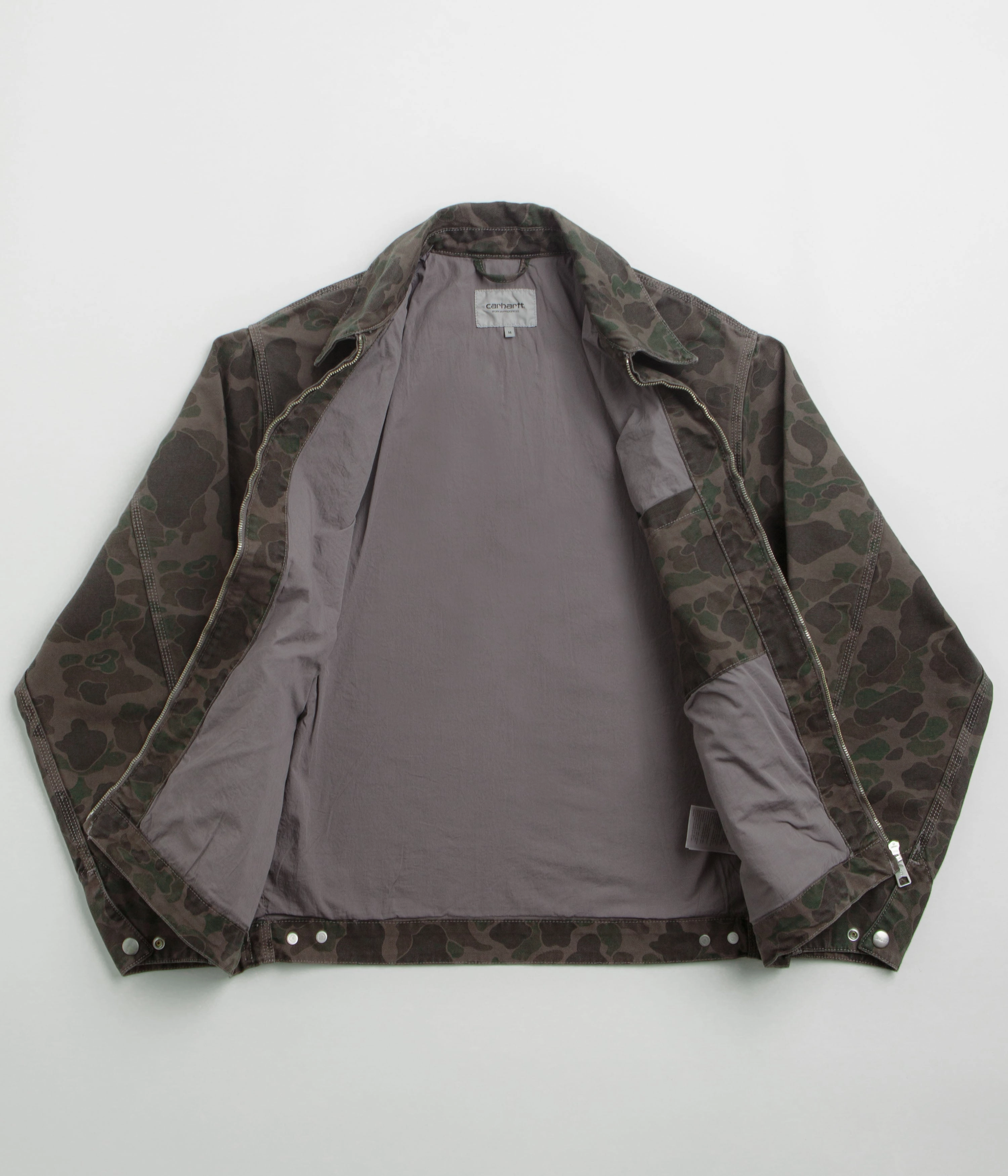 Double Layered Edges Carhartt Duck Detroit Jacket - Camo Duck / Green / Porphyry