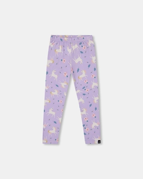 Comfortable Stretch Quick drying material Stretch Jersey Leggings Lilac Unicorn Print