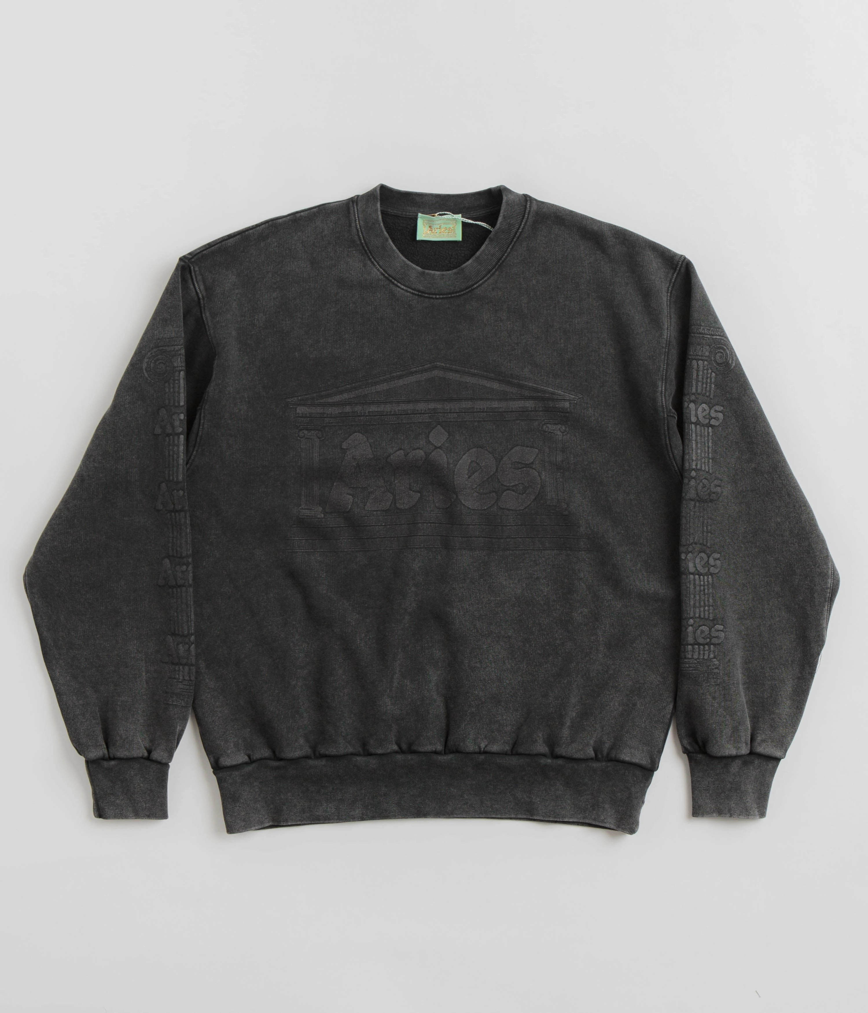 absorbent Aries Aged Ancient Column Crewneck Sweatshirt - Black