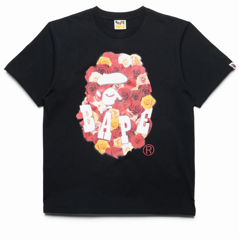 A Bathing Ape Rose Ape Head Tee - Black Tiered hem Anti Pilling Finish