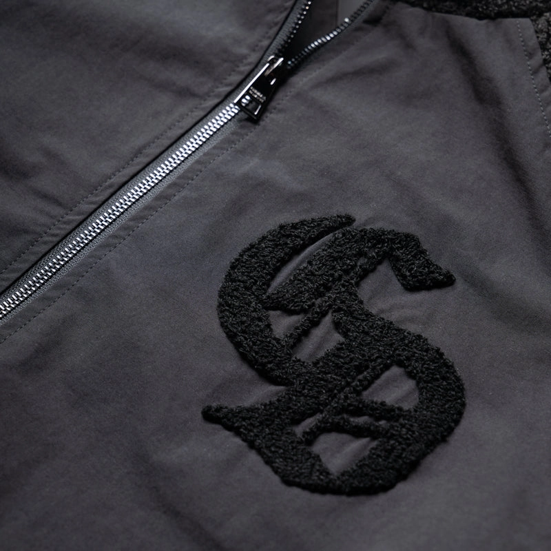Relax Reflective details Criminal Damage Micro Sherpa & Nylon Tracksuit Jacket - Black