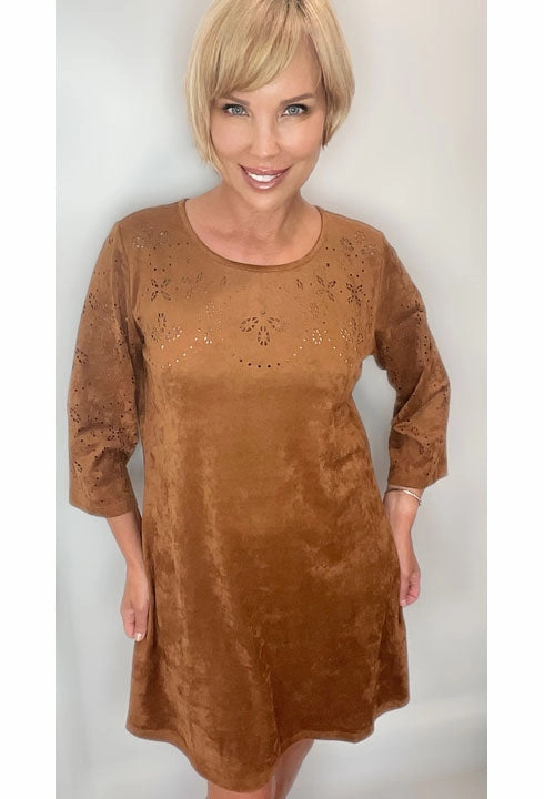 Cognac Brown Knee Length Ultra Suede Dress Spring Garden