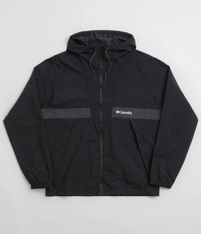 Columbia Spire Valley Hooded Windbreaker Jacket - Black / Shark QuickAccessPockets