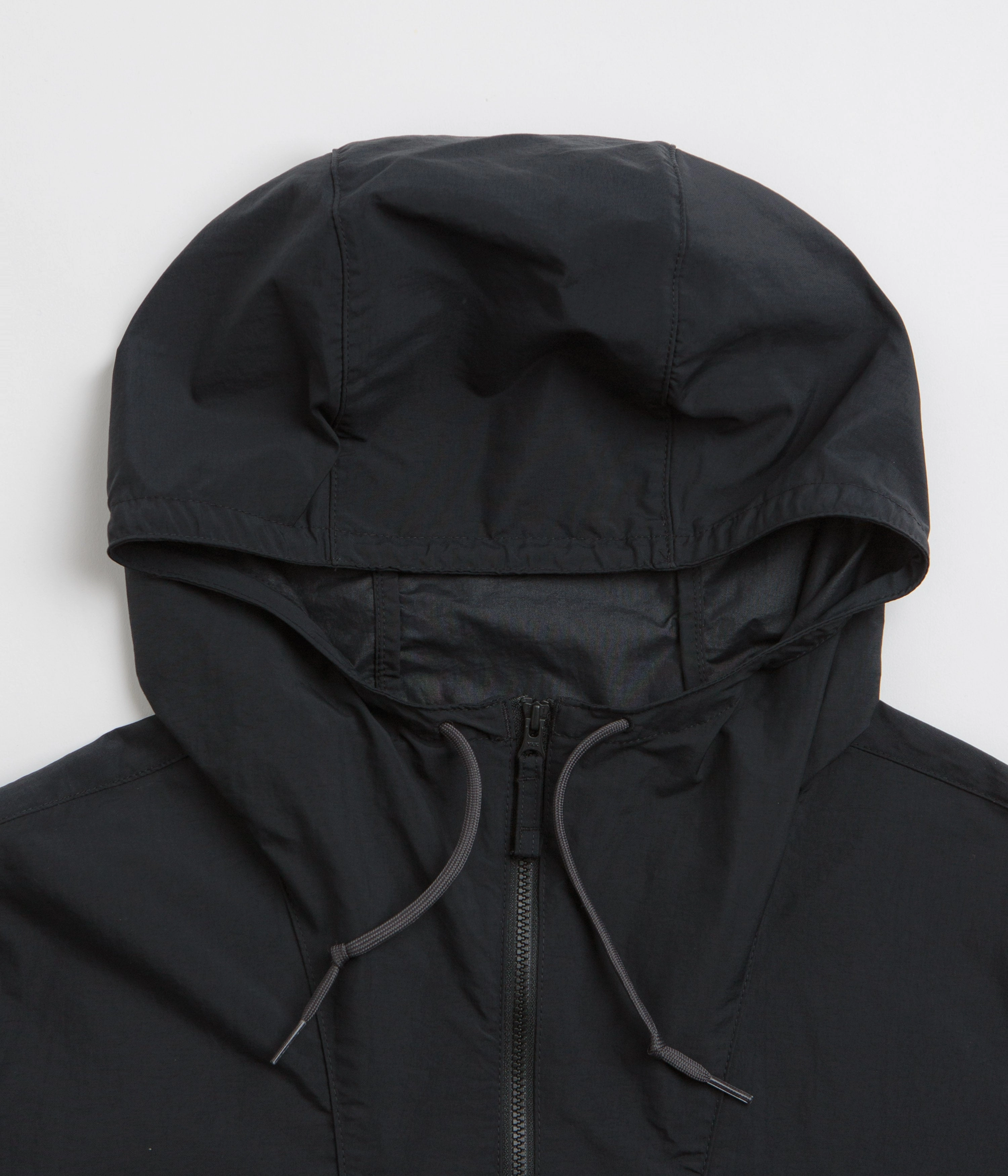 Columbia Spire Valley Hooded Windbreaker Jacket - Black / Shark Quick Access Pockets Benchmark