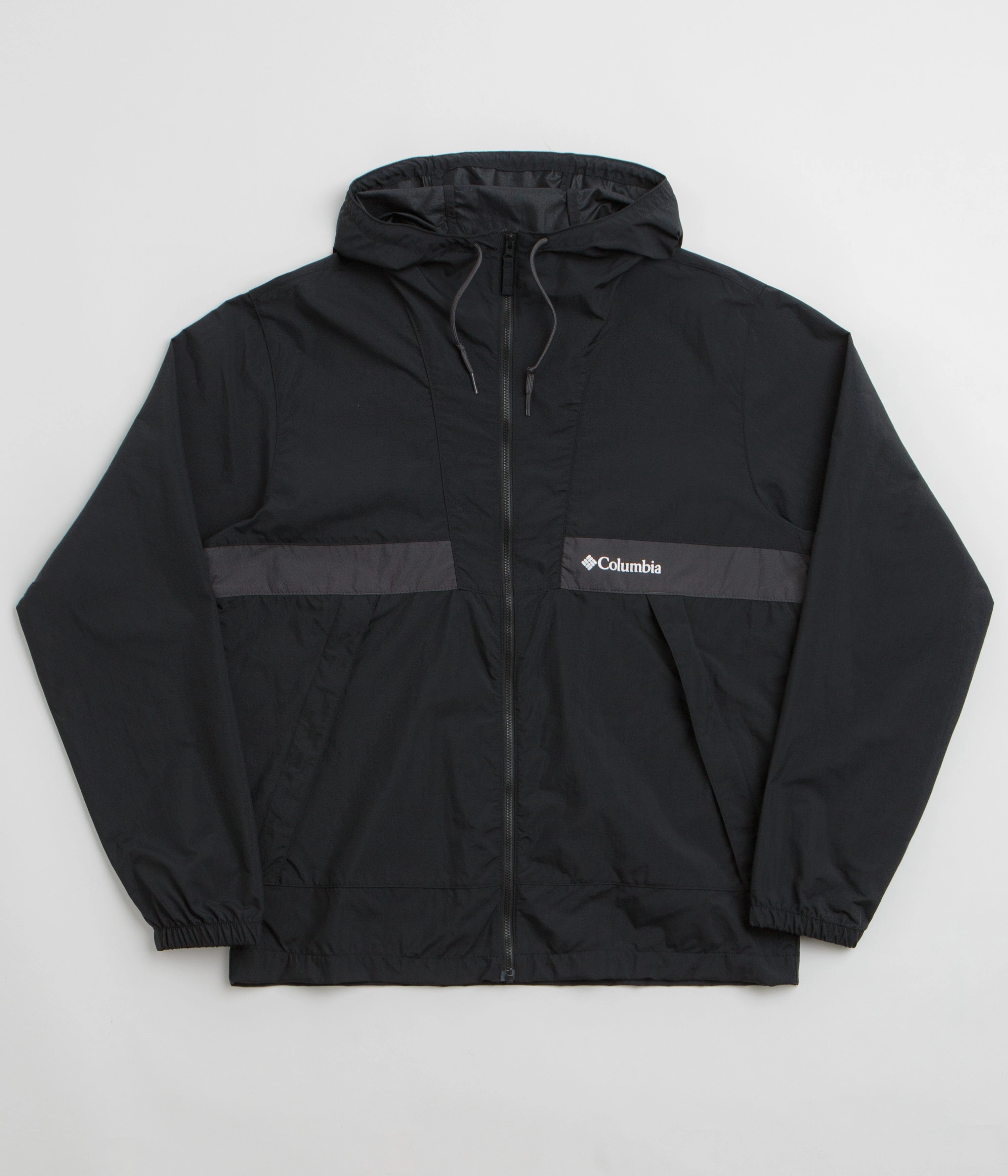 Columbia Spire Valley Hooded Windbreaker Jacket - Black / Shark QuickAccessPockets