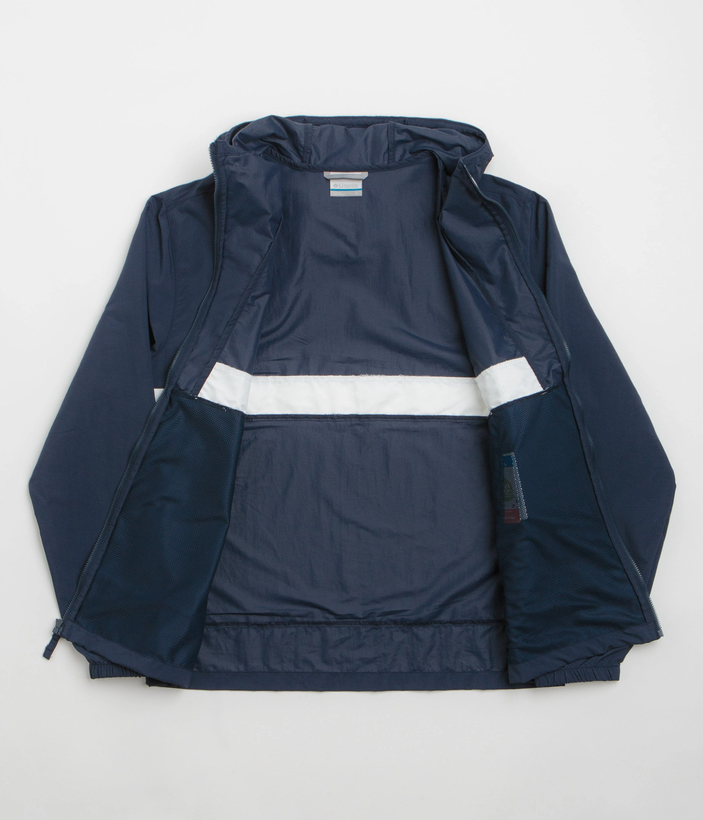 thrift - store find Columbia Spire Valley Hooded Windbreaker Jacket - Collegiate Navy / White