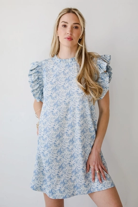Hot Now FINAL SALE - Feminine Find Blue Ruffle Mini Dress