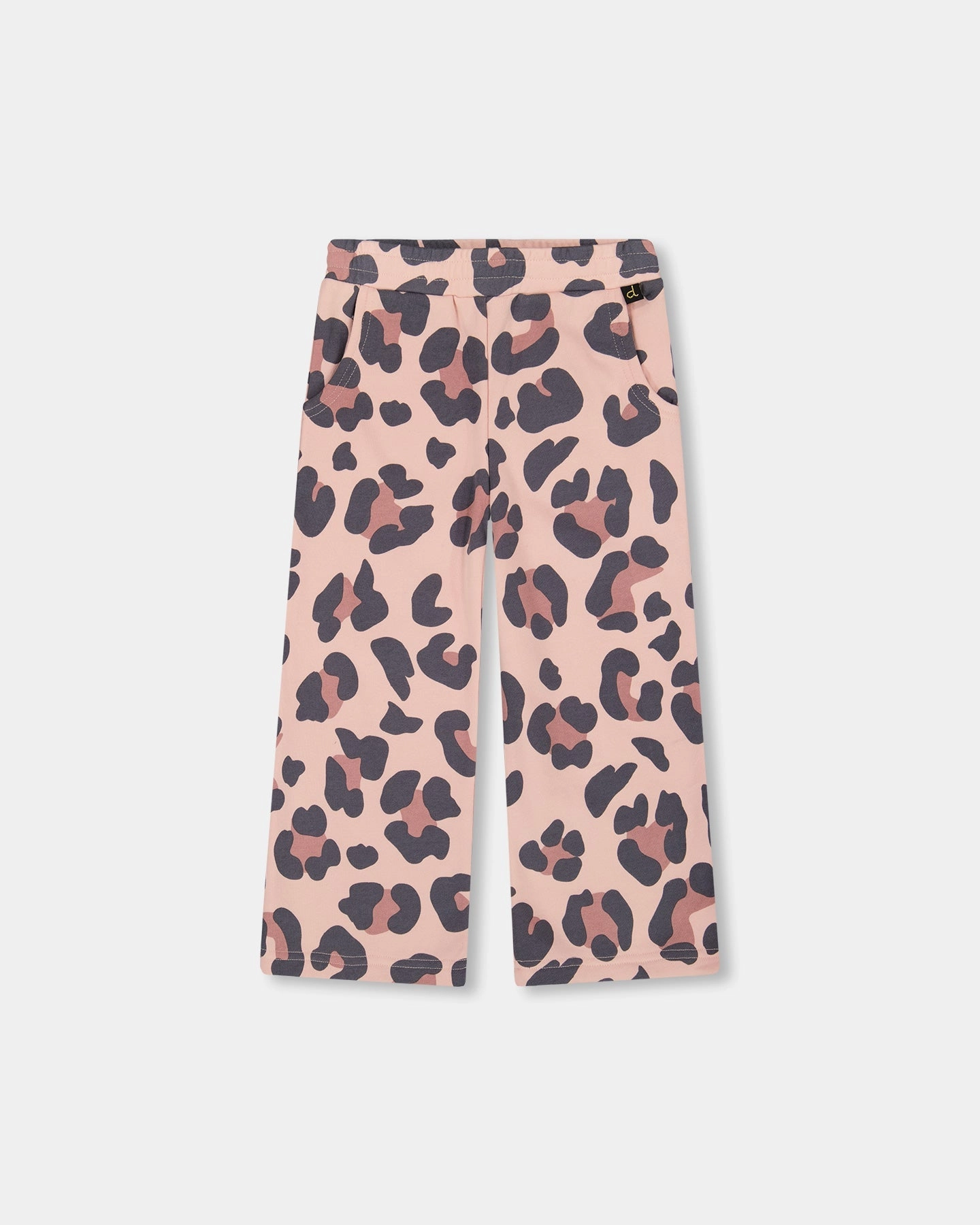 French Terry Wide Leg Sweatpants Pink Leopard ElasticWaist