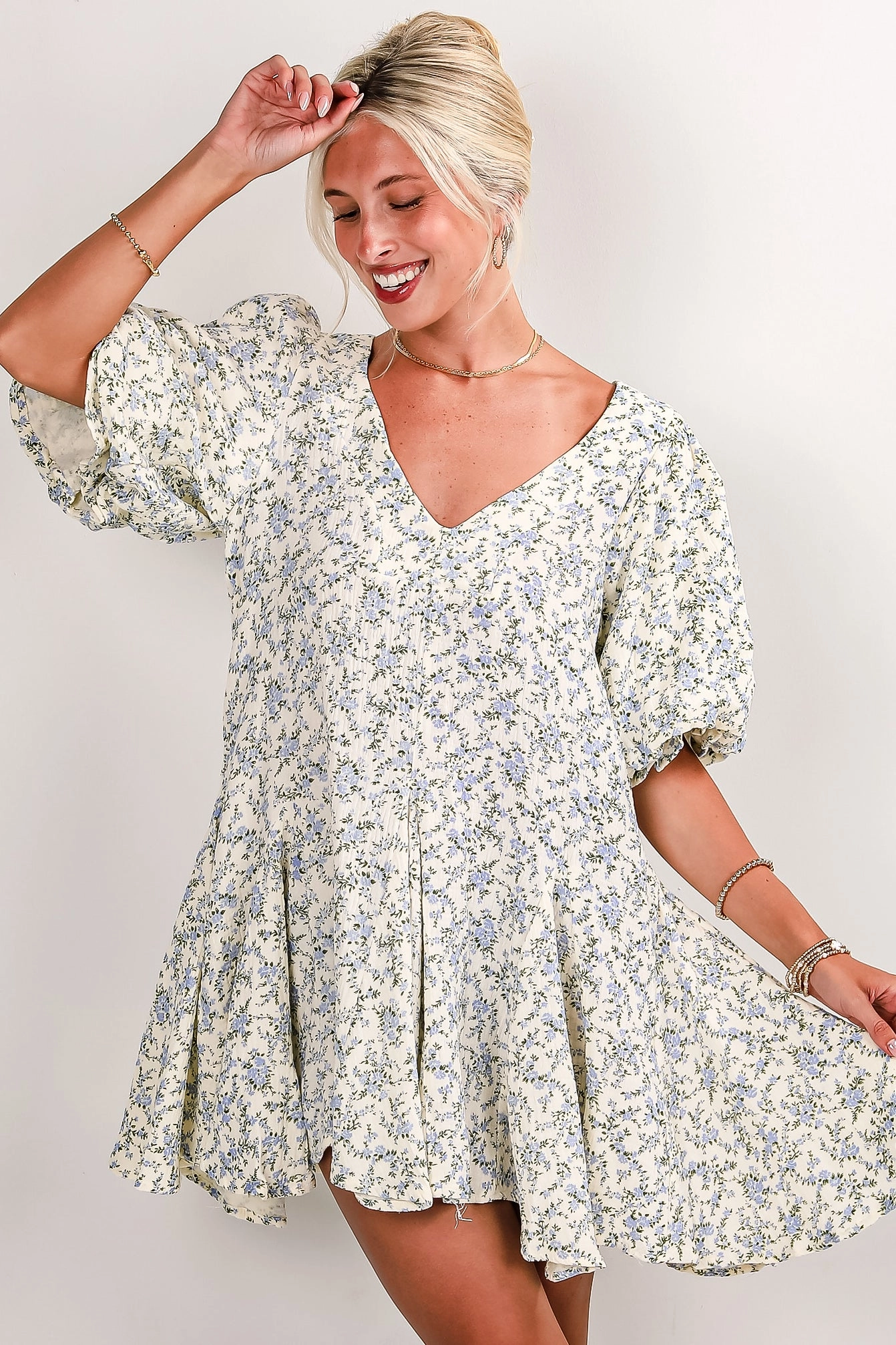 FINAL SALE - Always Dreaming Ivory Floral Linen Mini Dress Elegant Touch Calm Outfit