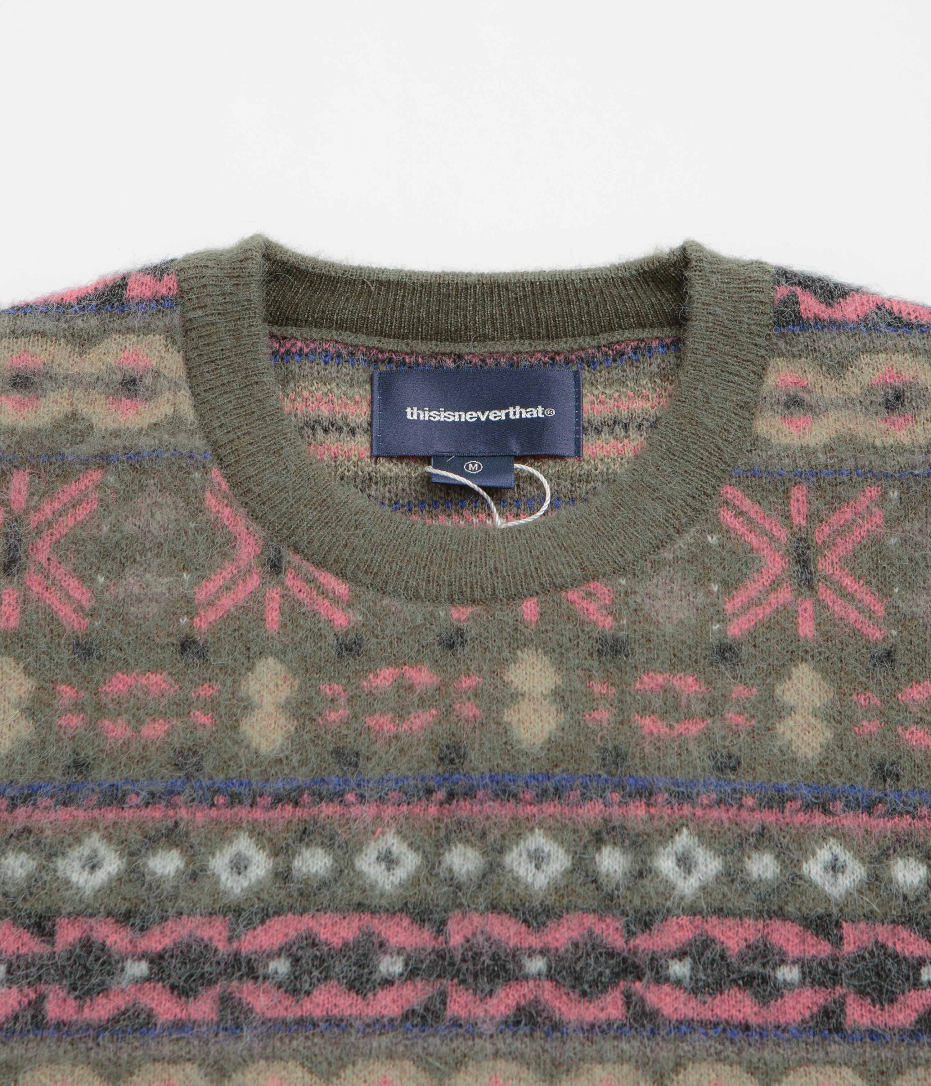 thisisneverthat Fair Isle Knit Sweatshirt - Olive Trendy Outerwear Color fastness