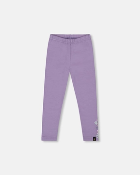 Smooth Finish ReinforcedPockets Organic Cotton Jersey Leggings Purple Gray with Floral Detail