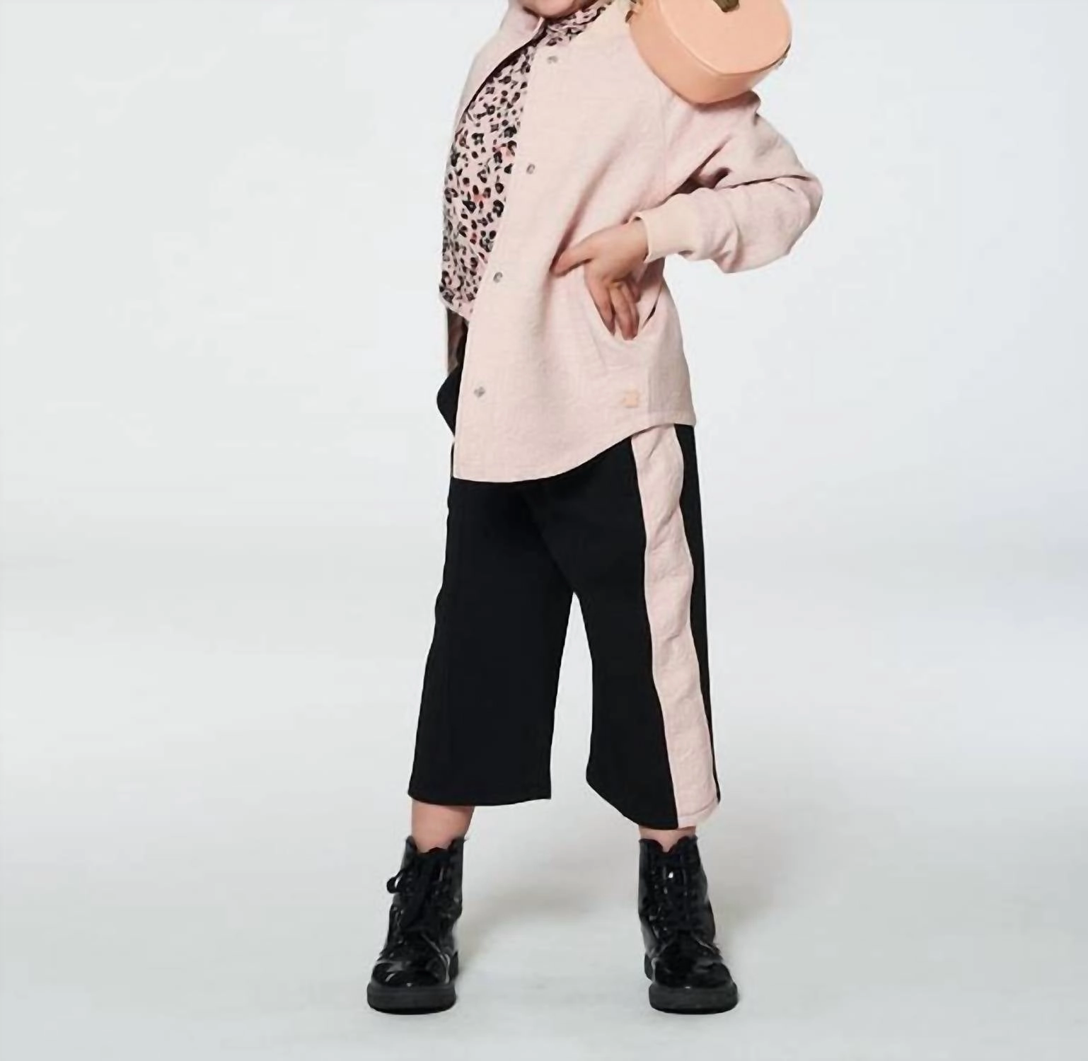 Neutral Look Everyday Must-have Cropped With Contrast Band Wide Leg Pants In Black