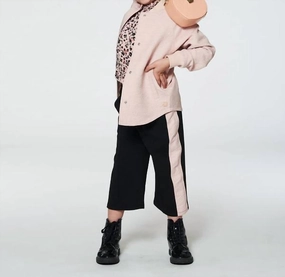 Neutral Look Everyday Must-have Cropped With Contrast Band Wide Leg Pants In Black