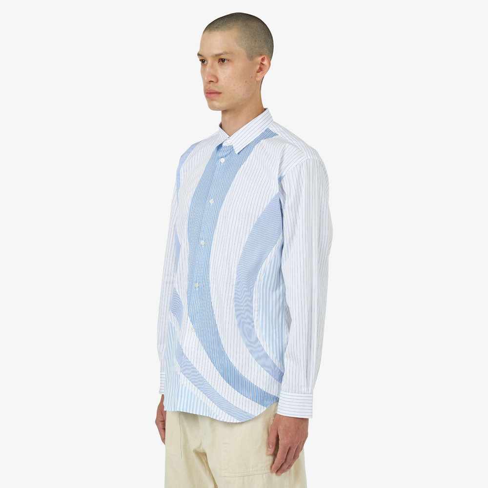 COMME des GAR?ONS SHIRT Poplin Stripe Shirt Blue / Multi Floral Motif