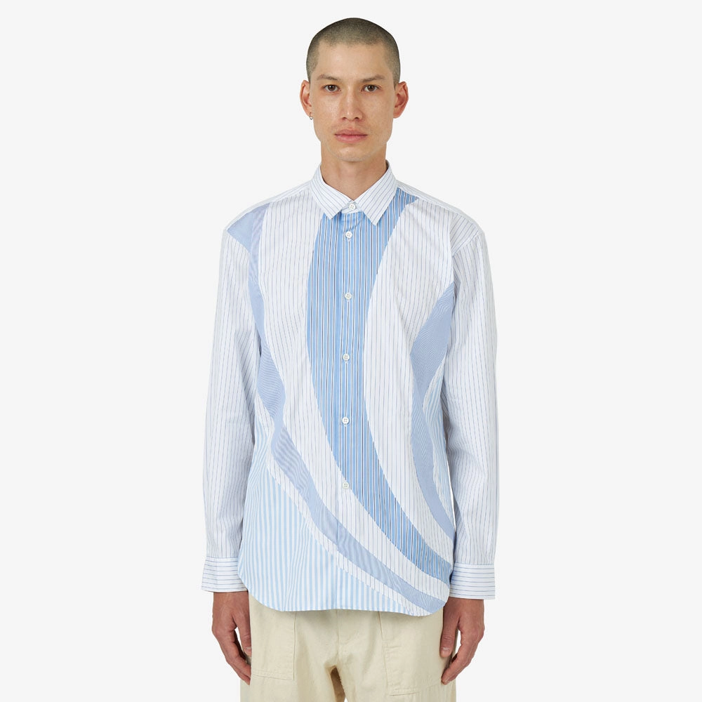 COMME des GAR?ONS SHIRT Poplin Stripe Shirt Blue / Multi Animal Print Exclusive Collection