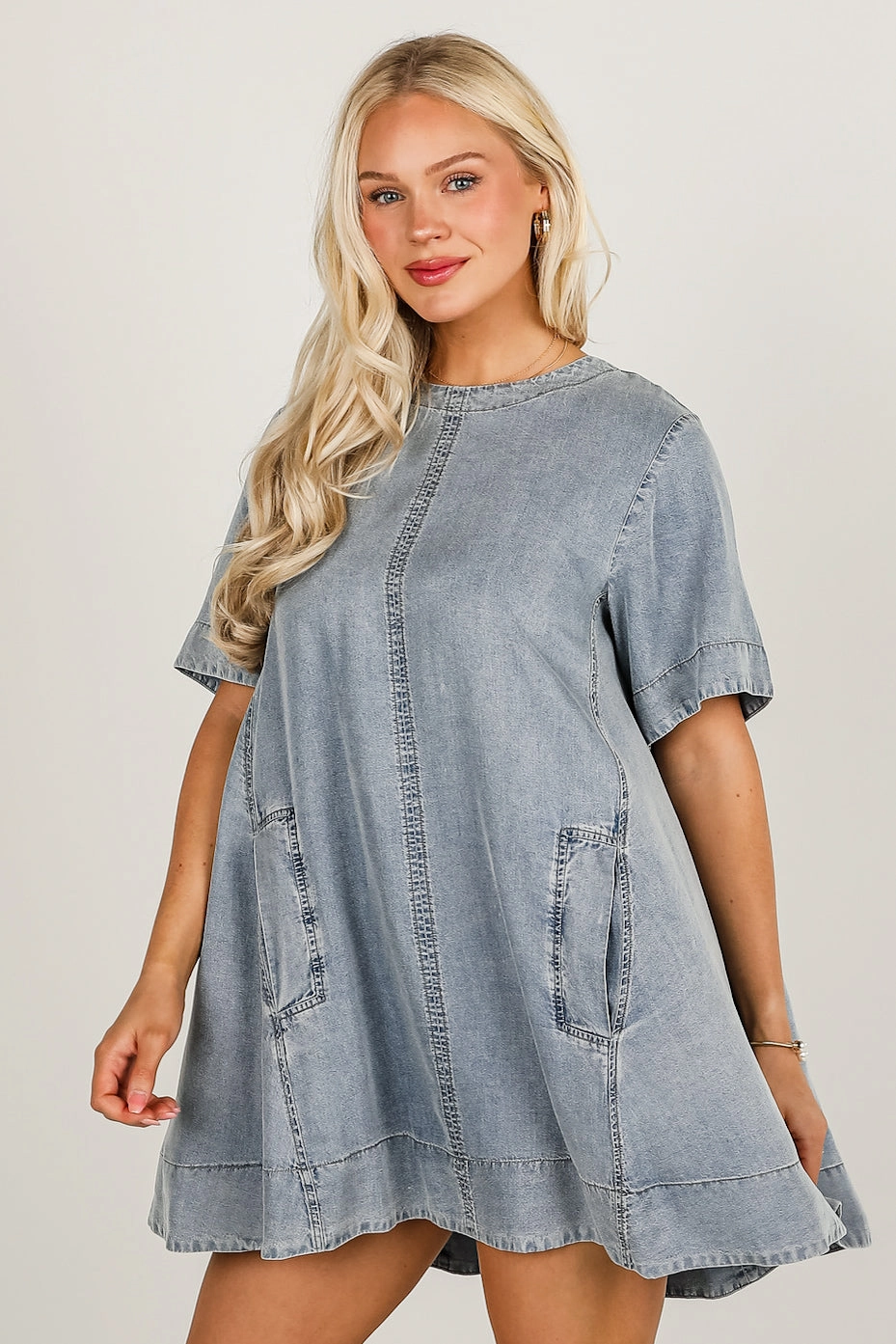 Peach Tone FINAL SALE - Lovable Spirit Denim Mini Dress
