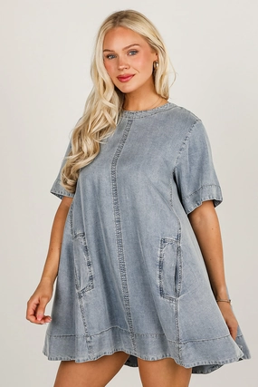 Peach Tone FINAL SALE - Lovable Spirit Denim Mini Dress