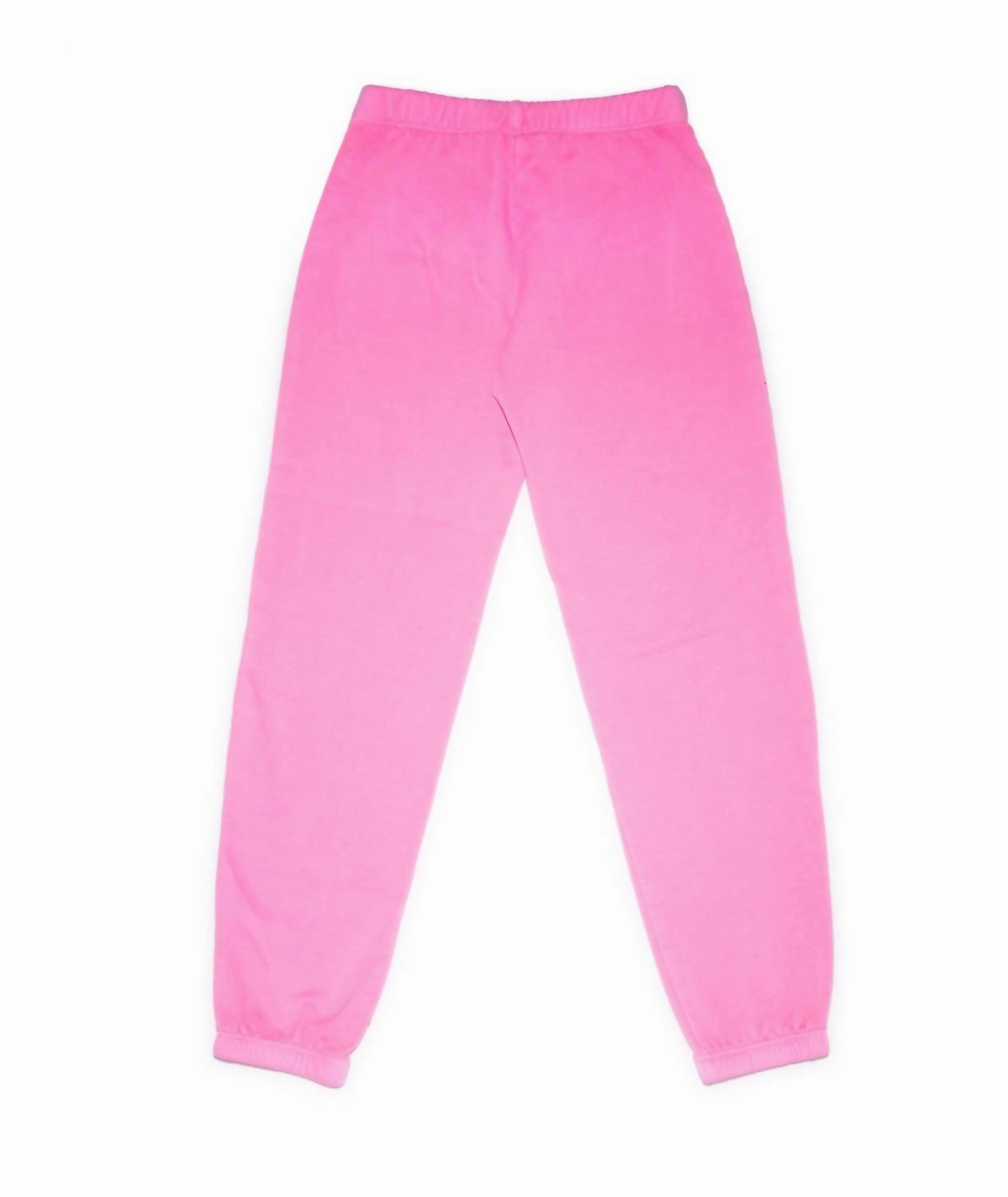 Girl's Puff Varsity Sweatpants In Neon Pink Stain Resistant Work Friendly