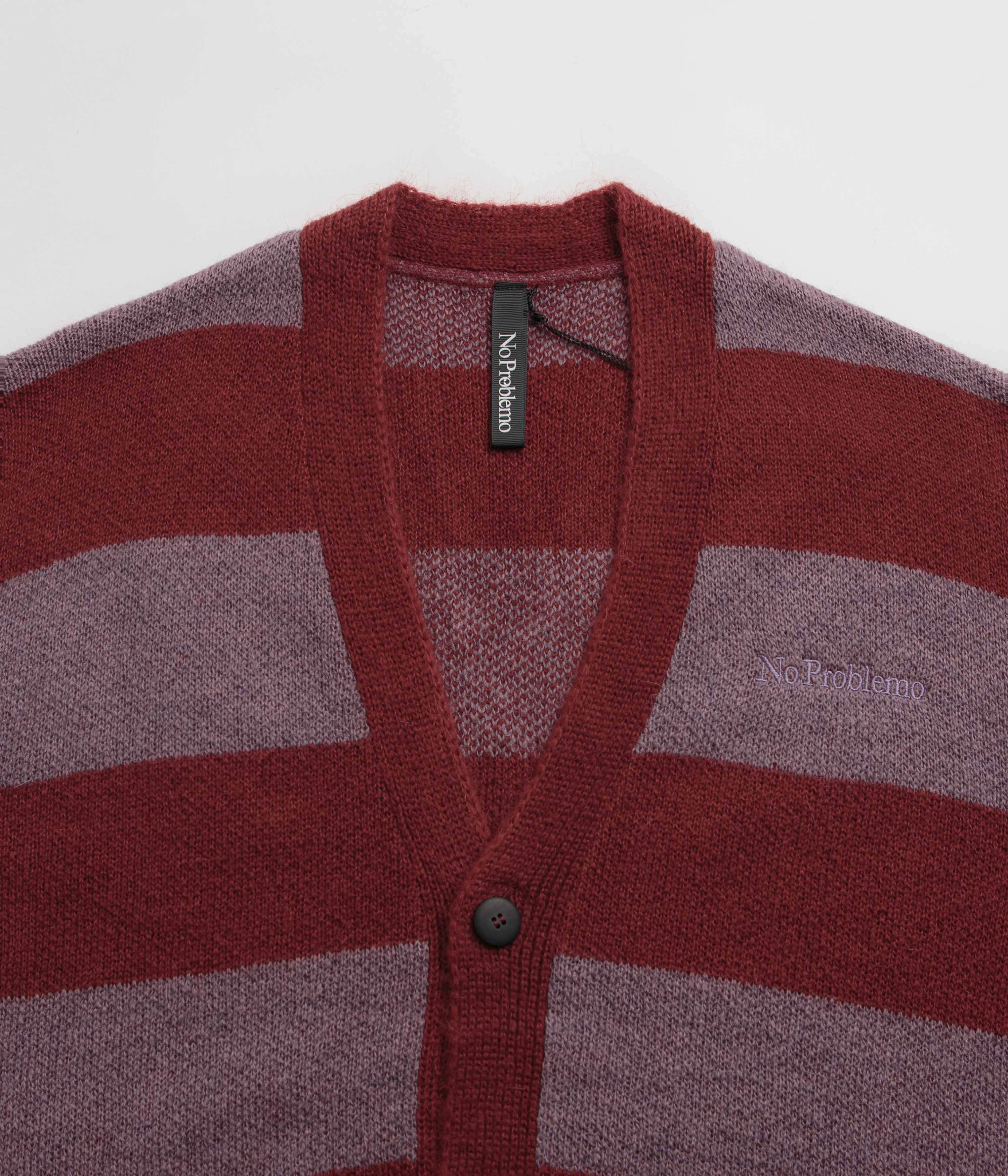 No Problemo Striped Mohair Oversized Cardigan - Burgundy Multi school wear