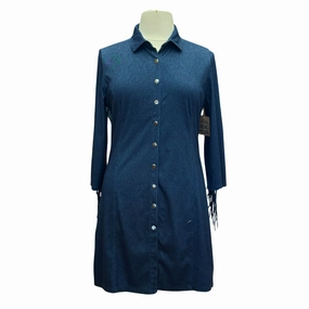 Walk Easy Blue Denim Knit Dress w/ Fringe