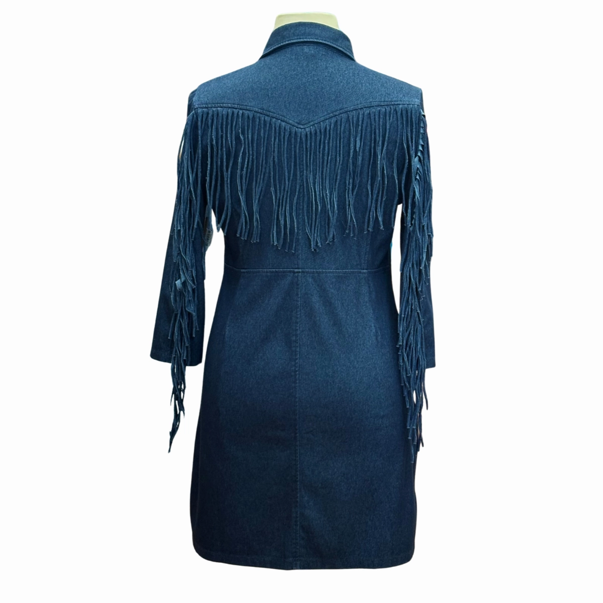 Blue Denim Knit Dress w/ Fringe single wear
