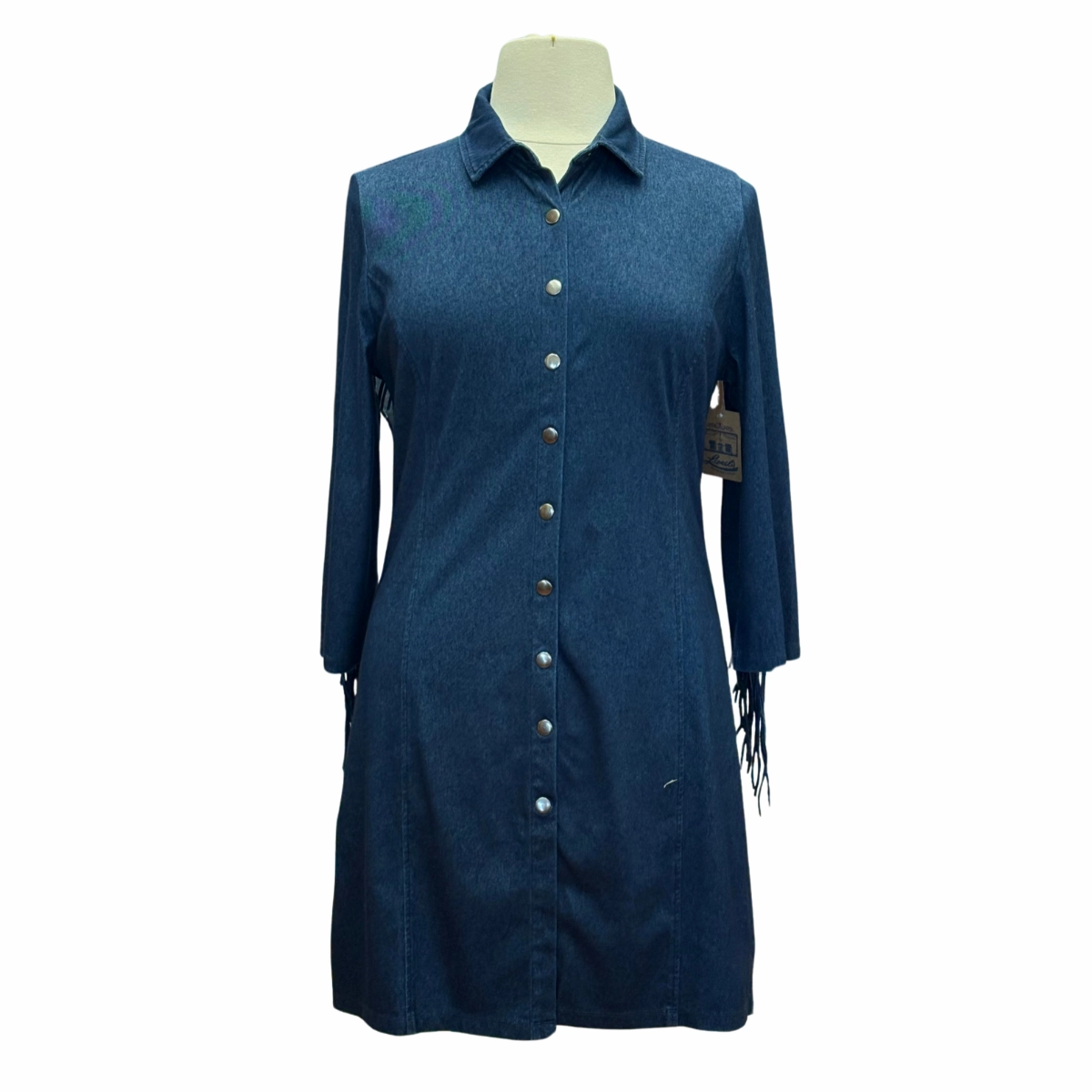 Walk Easy Blue Denim Knit Dress w/ Fringe