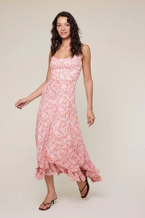 Courtney Sleeveless Floral Print Midi Dress Red Calm Movement Comfy Layers