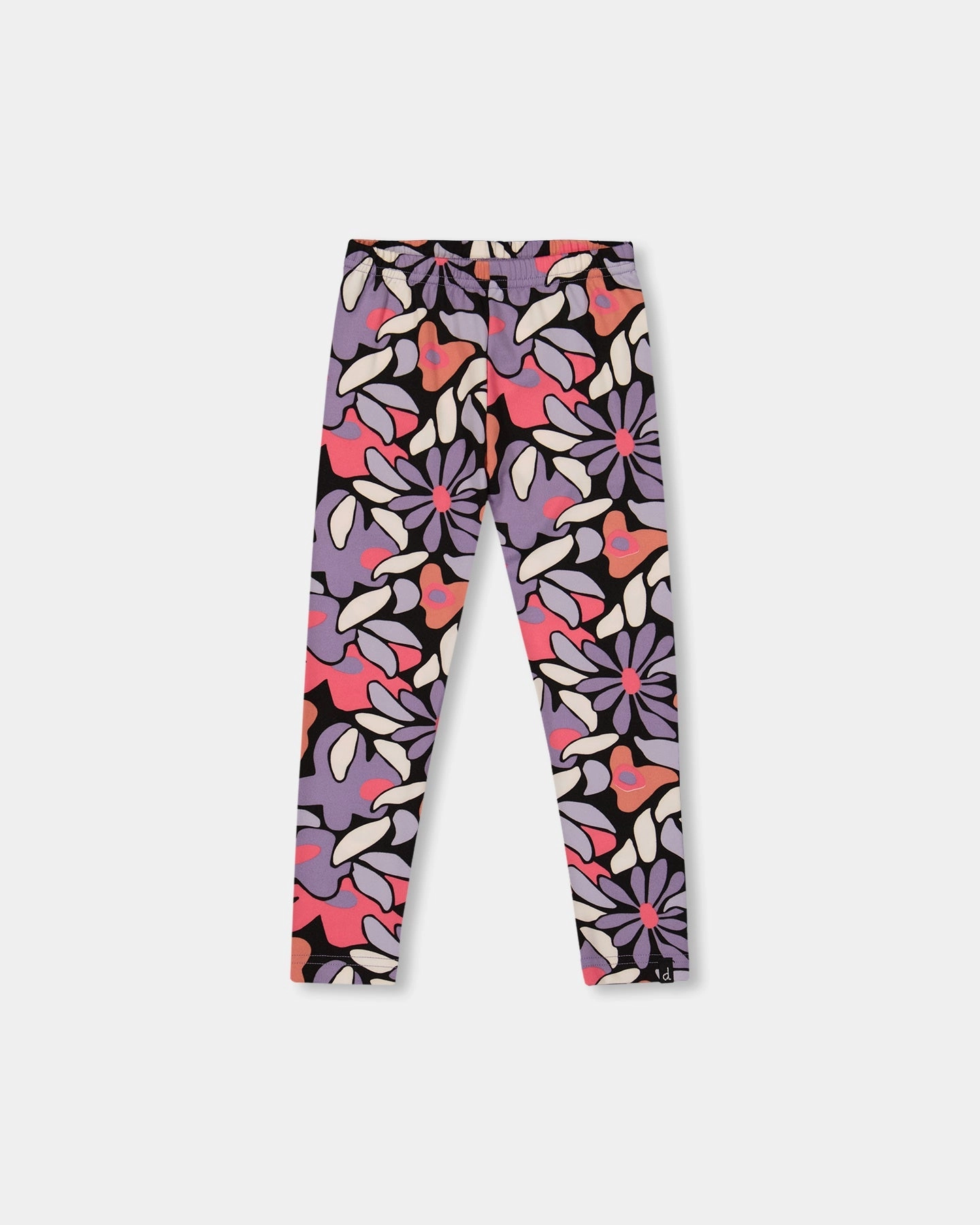 Light Waist Fit Comfort Stretch Jersey Leggings Black Retro Flower Print