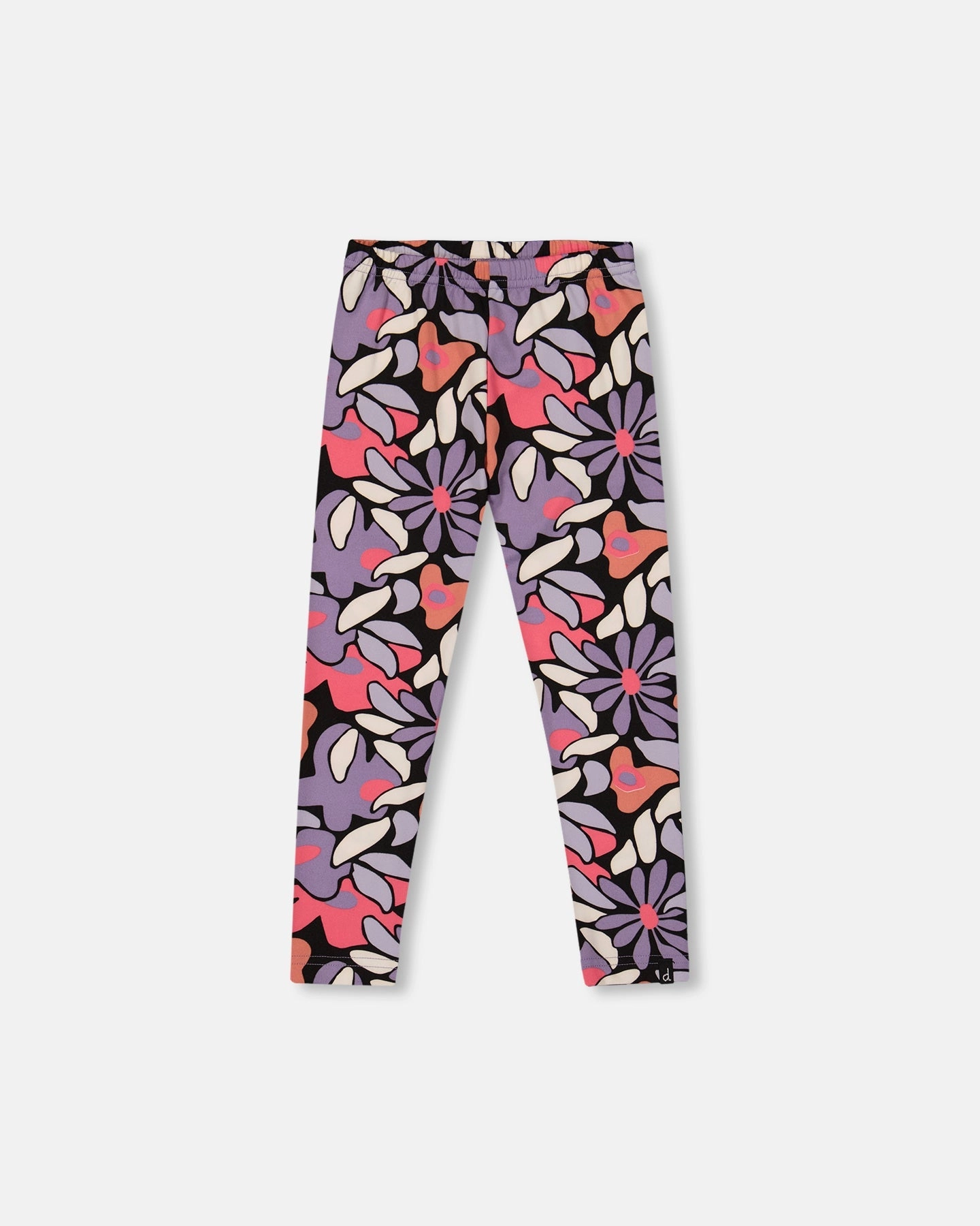 Relaxed Vibe Comfy Look Stretch Jersey Leggings Black Retro Flower Print