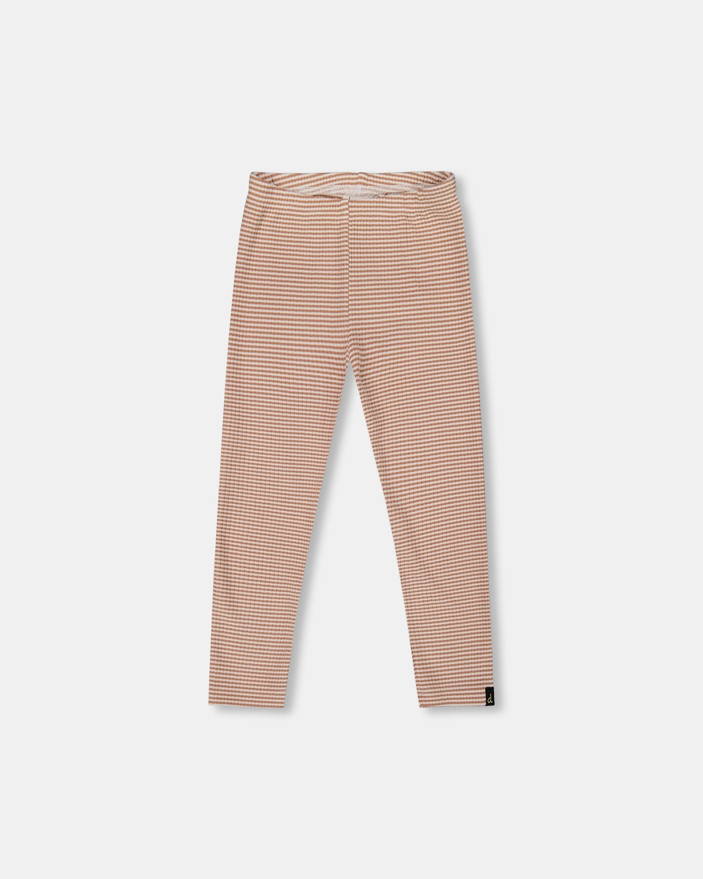 Feminine Cut Ripstop Texture Rib Striped Leggings Beige and Off-White