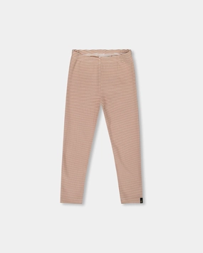 Rib Striped Leggings Beige and Off-White GussetedCrotch