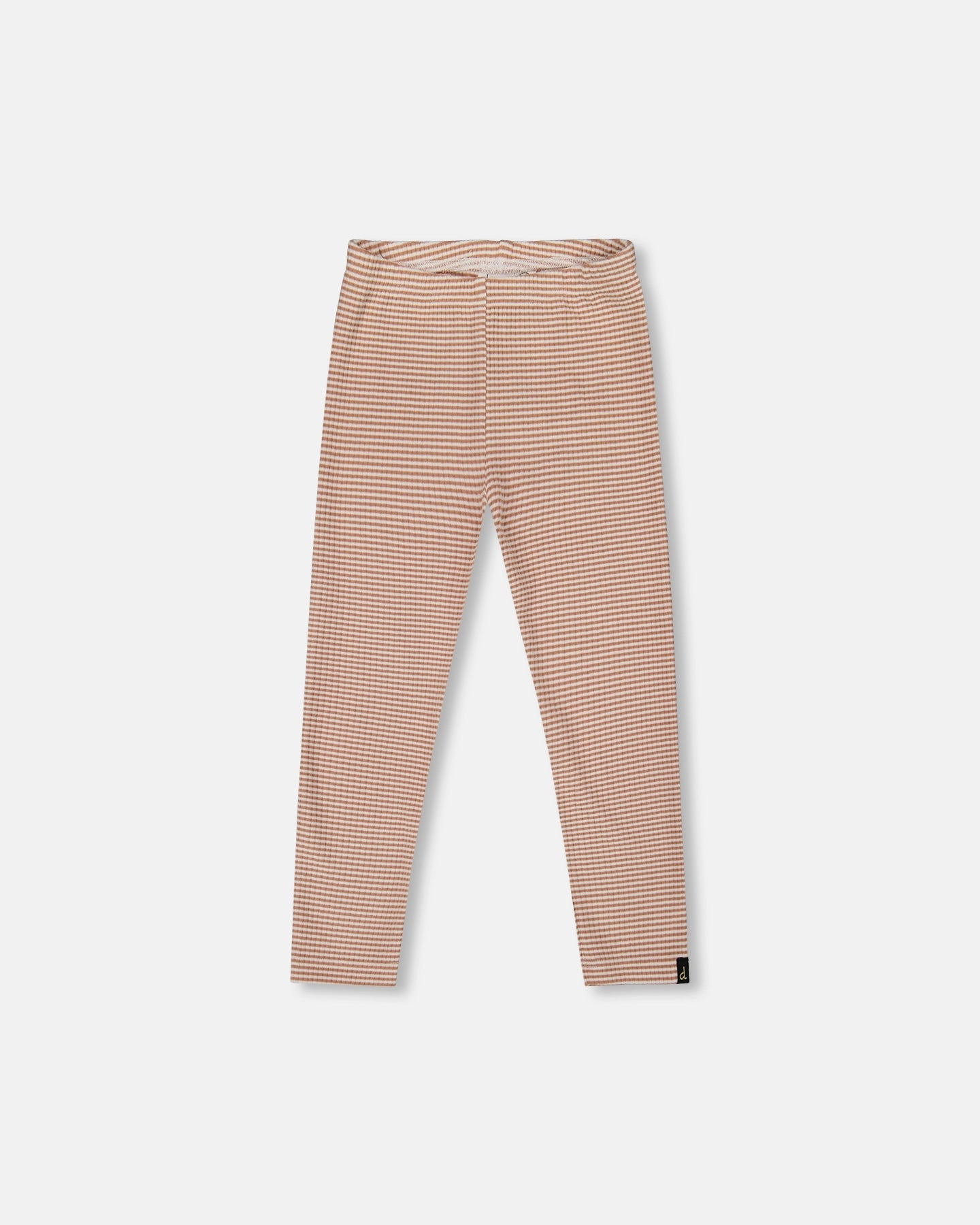 Rib Striped Leggings Beige and Off-White GussetedCrotch