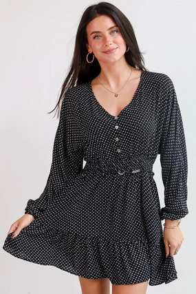 Travel Option FINAL SALE - Desirably Dramatic Black Mini Dress