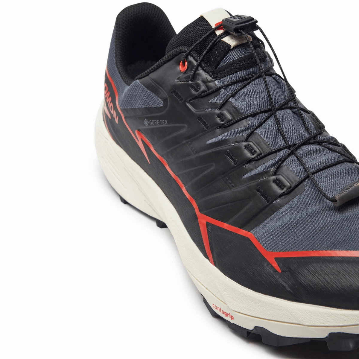 Salomon Men's Thundercross Gore-Tex Turbulence/Black/Cherry Tomato Hollowed Out Panels Multi Directional Grip