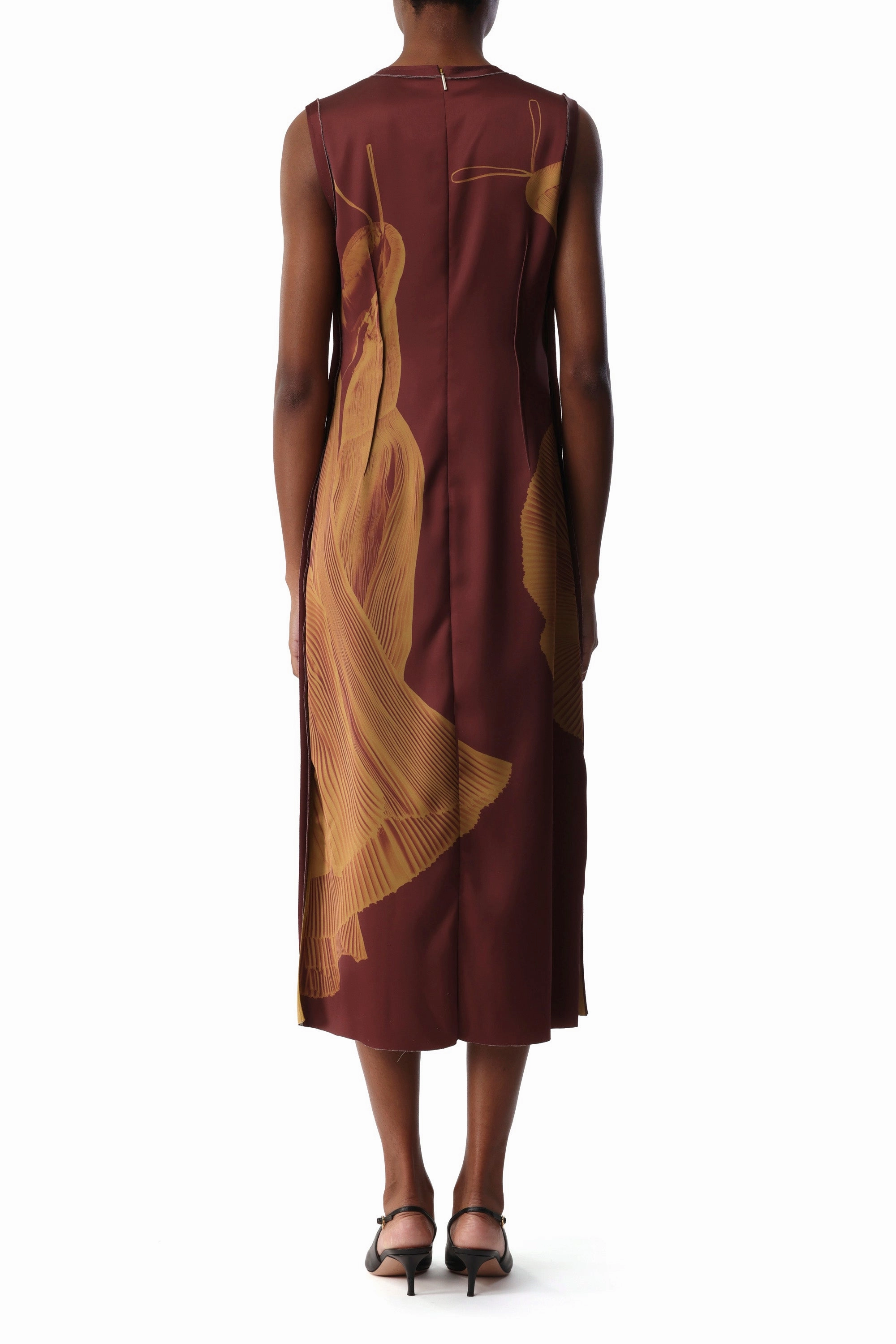 DANCING PLEAT DOUBLE-FACE SATIN SHEATH DRESS Unique Cut