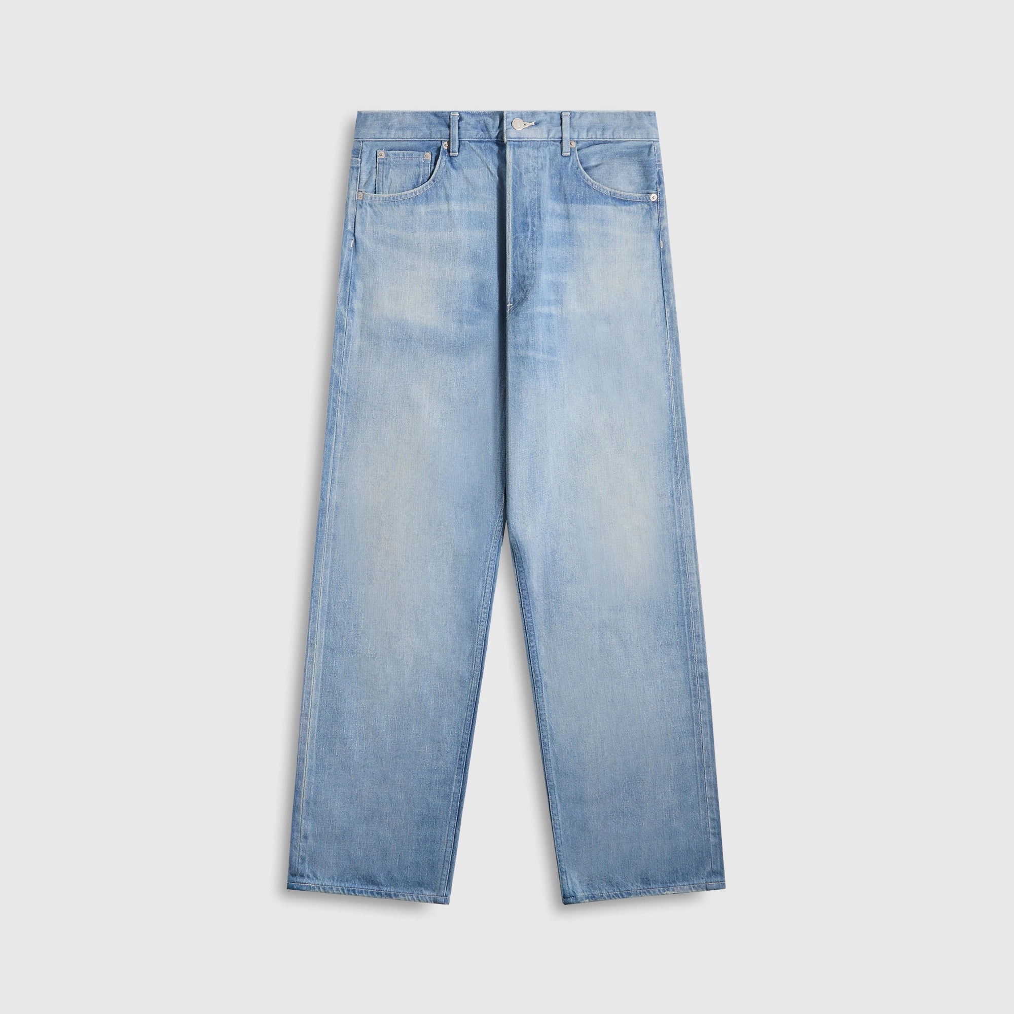 Thermal Lining Auralee Selvedge Faded Light Denim Wide Pants - Light Indigo