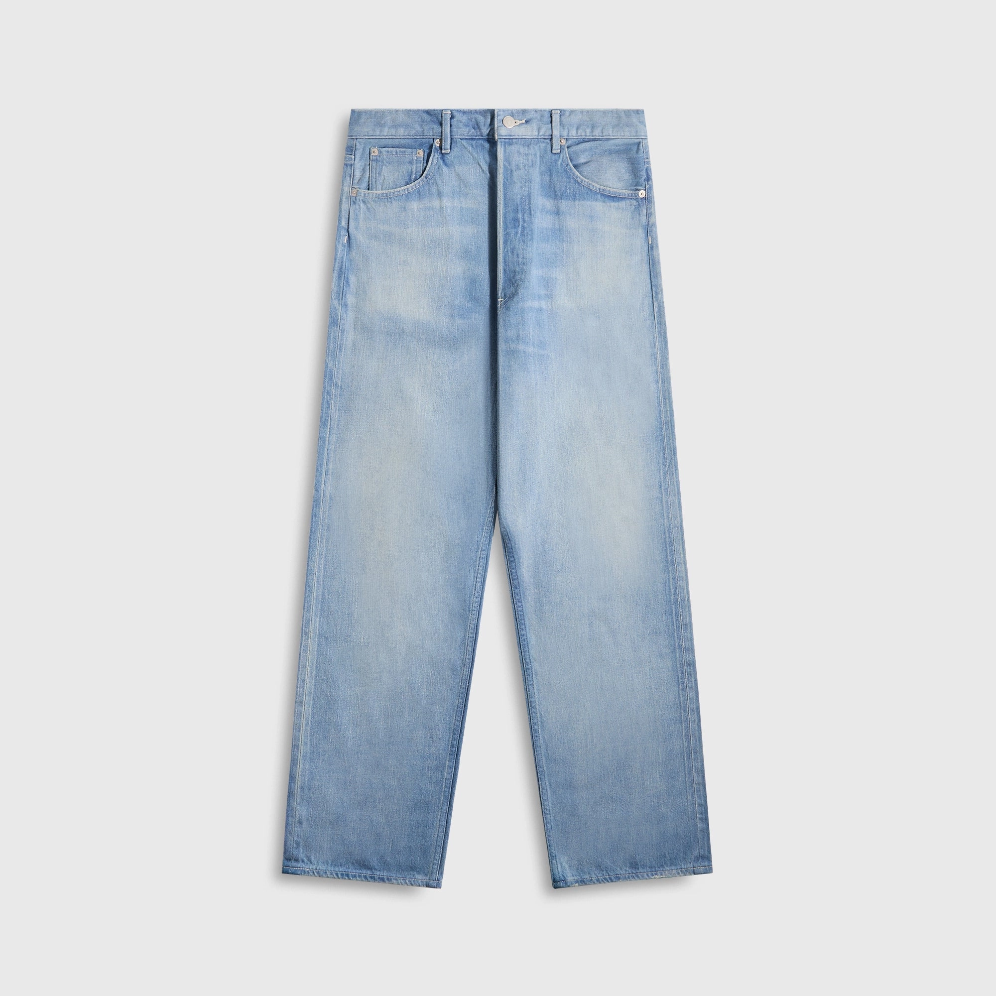 HiddenDrawcord Auralee Selvedge Faded Light Denim Wide Pants - Light Indigo
