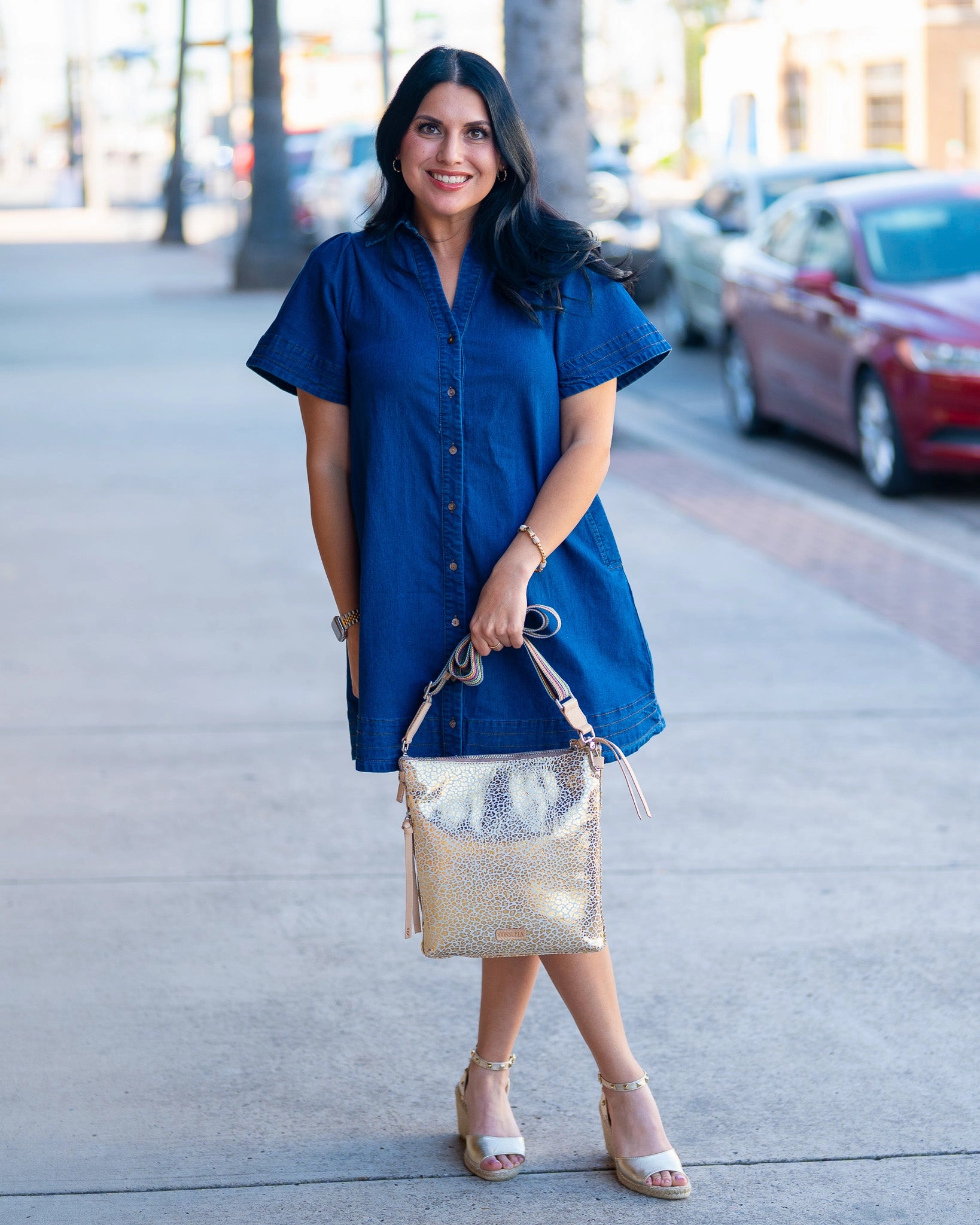 Denim V-Neck Swing Dress Underwire-Support