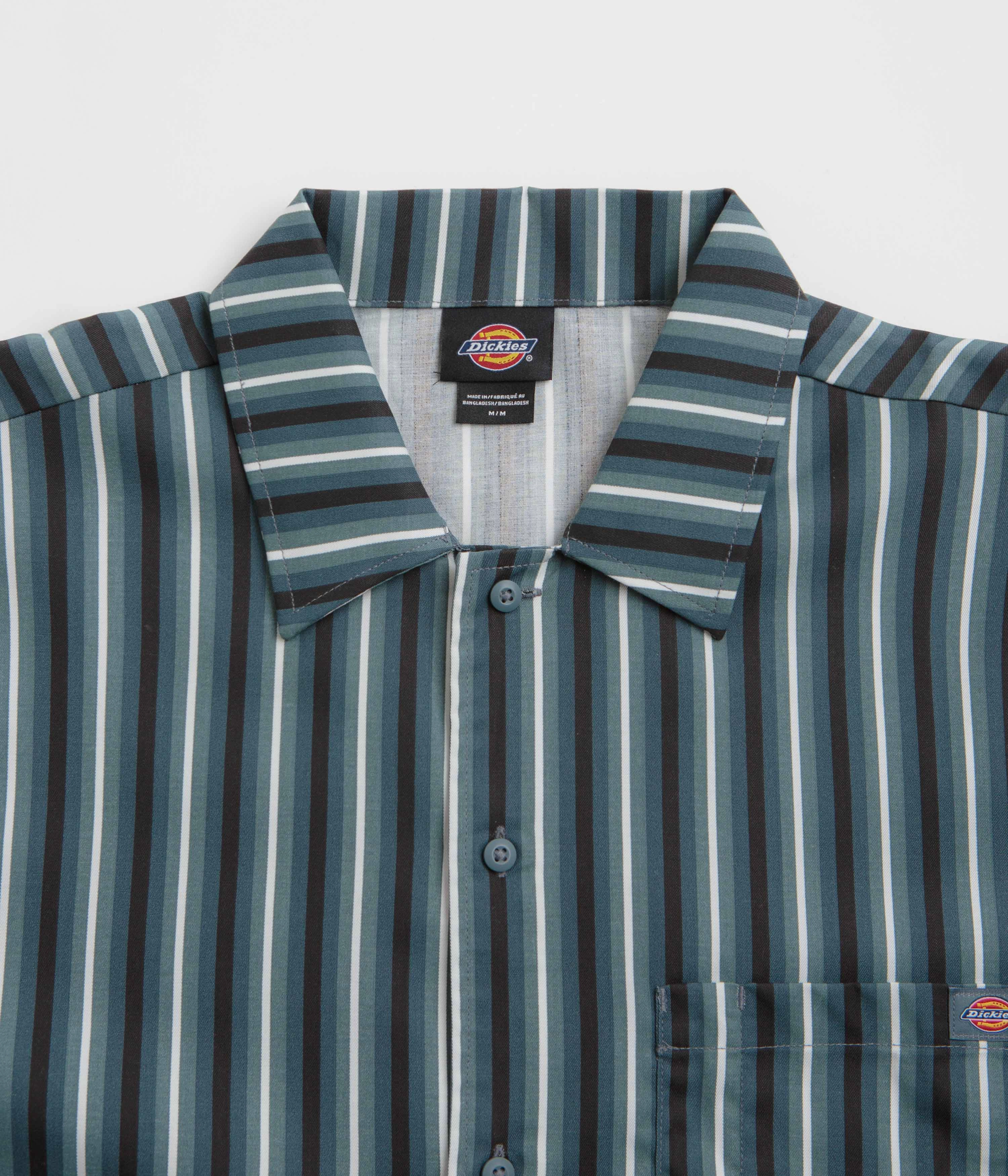 tall size Dickies Multi Stripe Work Short Sleeve Shirt - Stormy Weather
