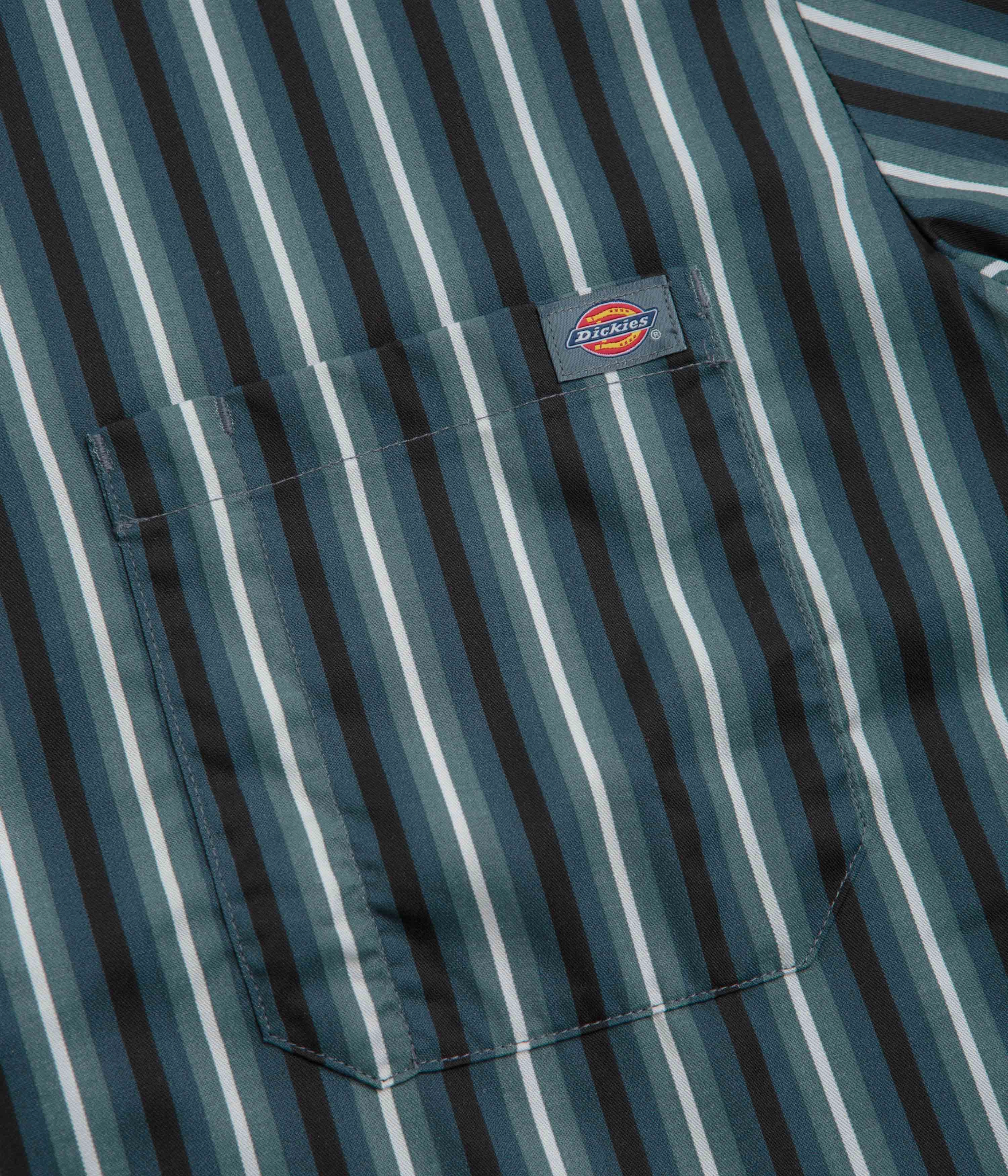 Premium Pima Cotton Dickies Multi Stripe Work Short Sleeve Shirt - Stormy Weather