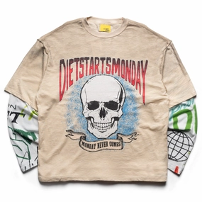 Diet Starts Monday Double Layer Skull L/S Tee - Antique White/Multi home event Spa day