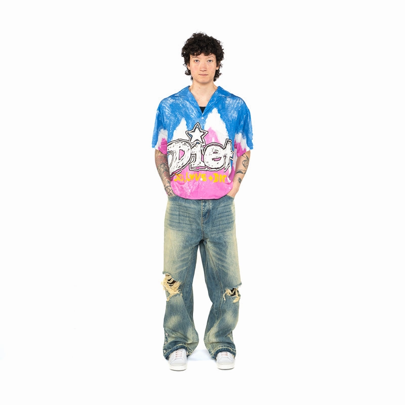 Diet Starts Monday Knievel Button Up Shirt - Blue/Pink Corporate Wear