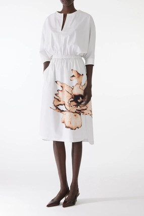 Evening Look DOLMAN SLEEVE COTTON DRESS WITH FLORAL PRINT