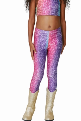 EcoFriendlyMaterial Day Ready Girl's Hi Shine Leggings In Rainbow Glitter Foil