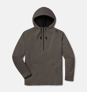 Textured Fabric Finish Button Down Collar Crossover Half-Zip Hoodie