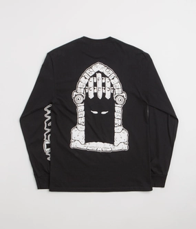 Floral Pattern Dungeon Portcullis Logo Long Sleeve T-Shirt - Black