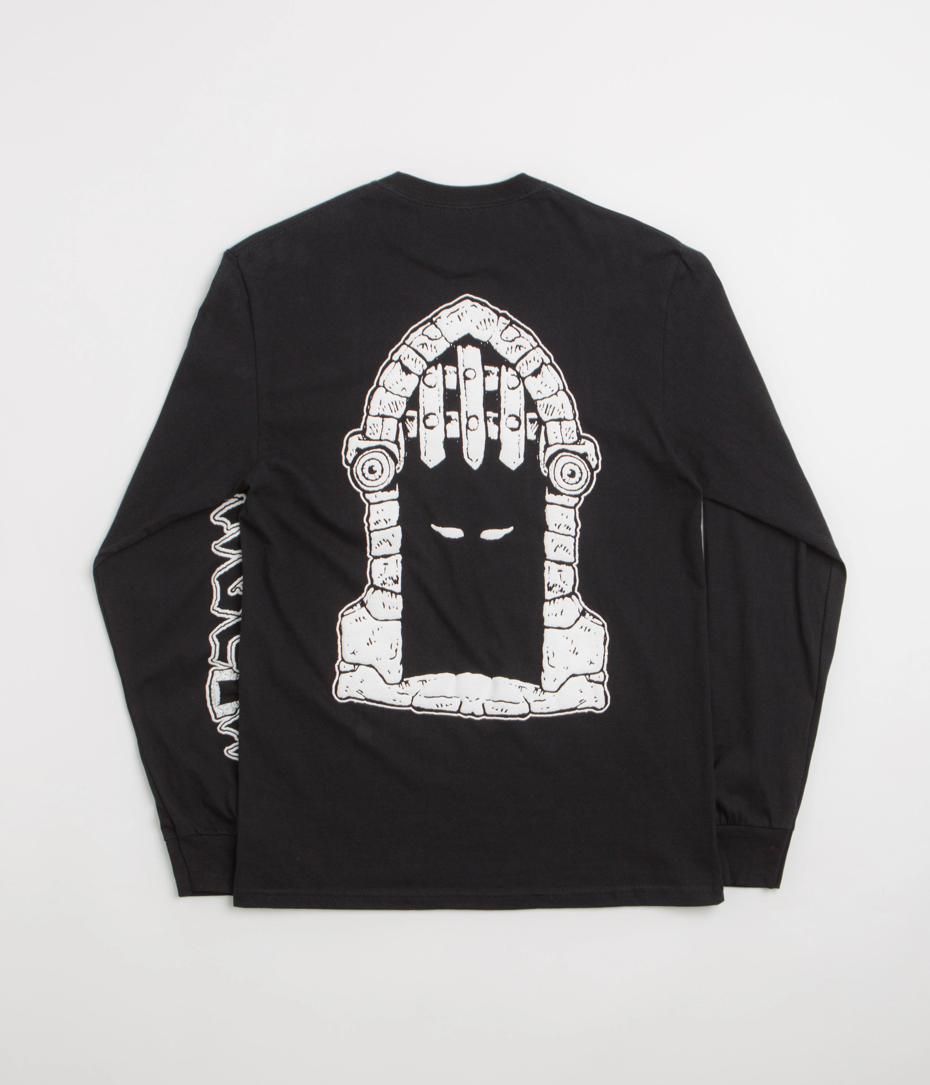 Floral Pattern Dungeon Portcullis Logo Long Sleeve T-Shirt - Black