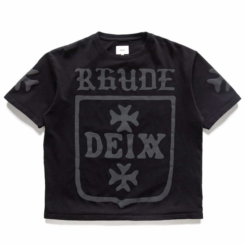 Rhude Deix Shield Oversized Tee - Black Ruffled edges loose silhouette