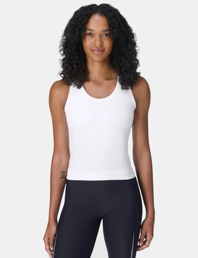 Athlete Crop Seamless Workout Vest - White High Stretch Material